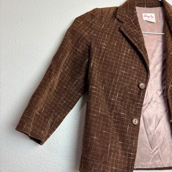 1960s Boys Corduroy Blazer Brown Windowpane Barry Boy Size 6 Vintage Jacket - Picture 8 of 16